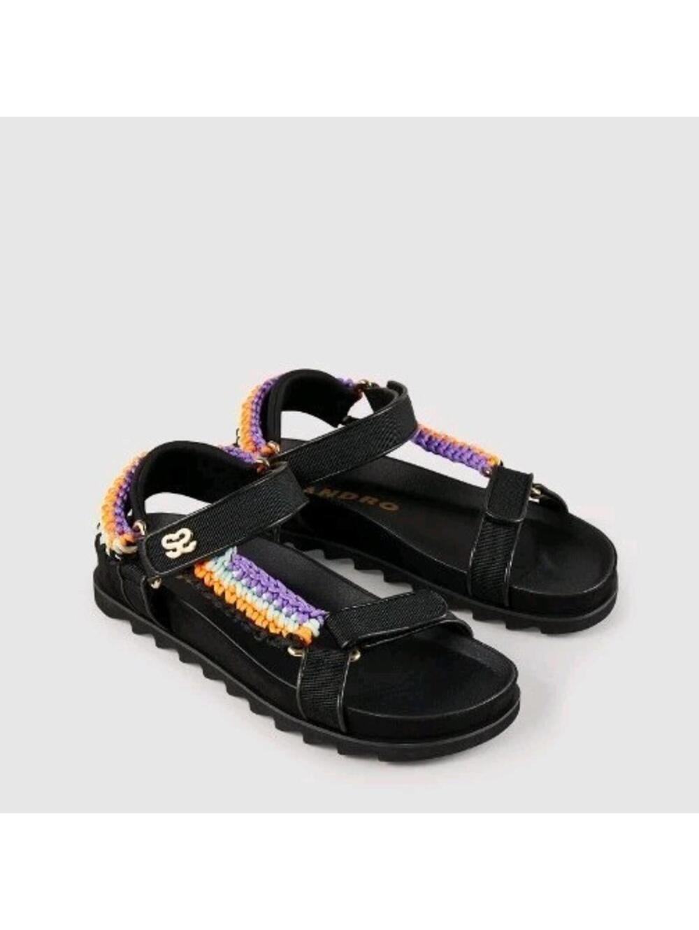 New Sandro Olimpia Black Platform Sandals of Colorful Braiding Sz 37
